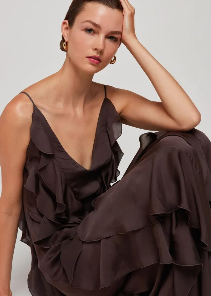 Women Dresses Whistles Chocolate Ruffle Maxi Dress