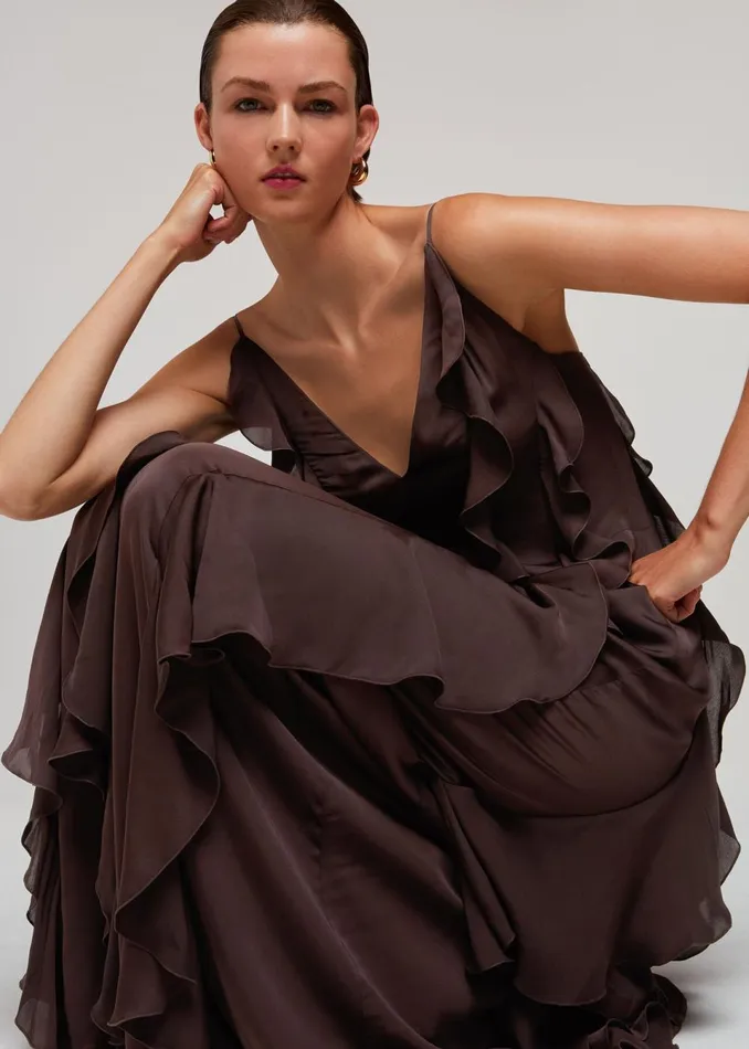 Women Dresses Whistles Chocolate Ruffle Maxi Dress