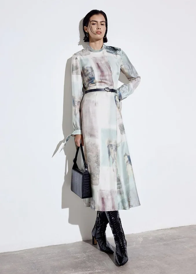Women Dresses Whistles Ivory Wild Horse Print Silk Dress
