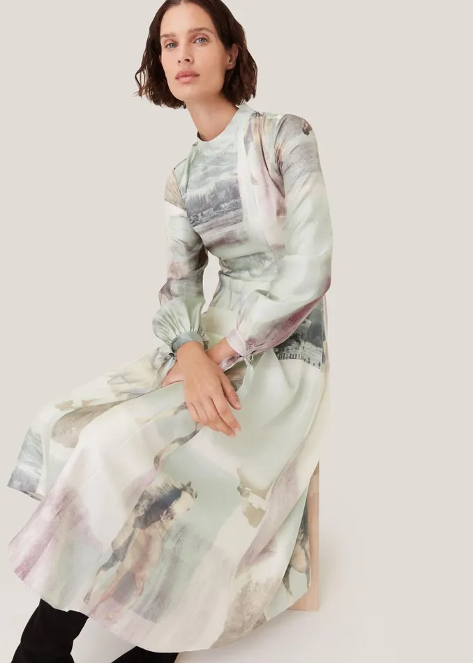 Women Dresses Whistles Ivory Wild Horse Print Silk Dress