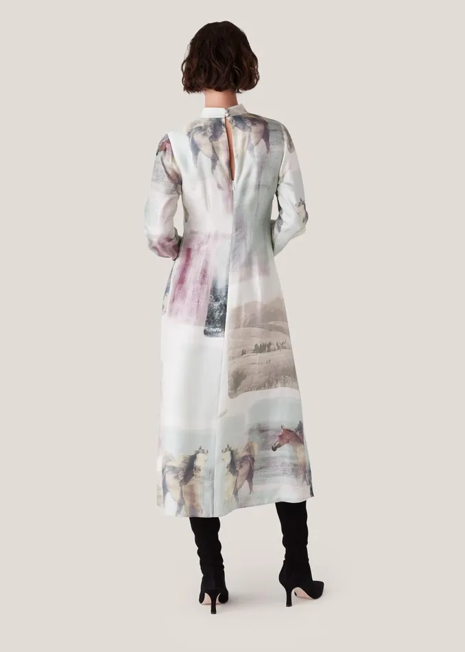 Women Dresses Whistles Ivory Wild Horse Print Silk Dress