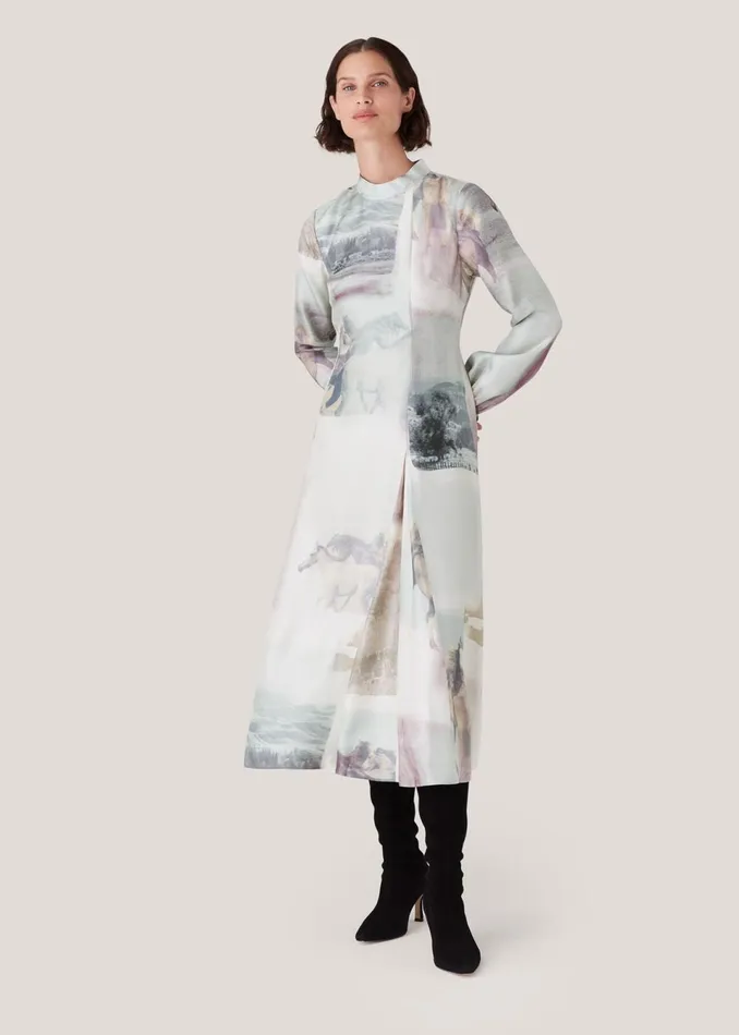 Women Dresses Whistles Ivory Wild Horse Print Silk Dress