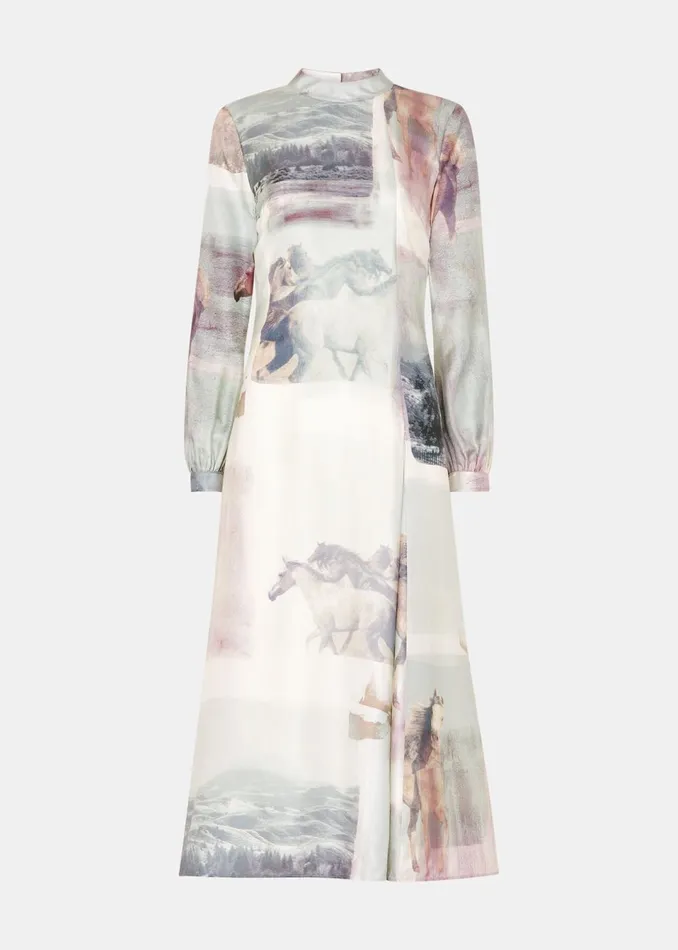 Women Dresses Whistles Ivory Wild Horse Print Silk Dress