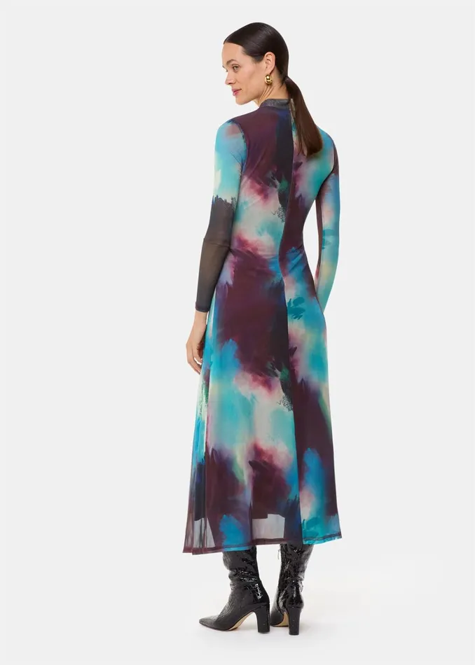Women Dresses Whistles Multicolour Oil Paint Print Mesh Dress