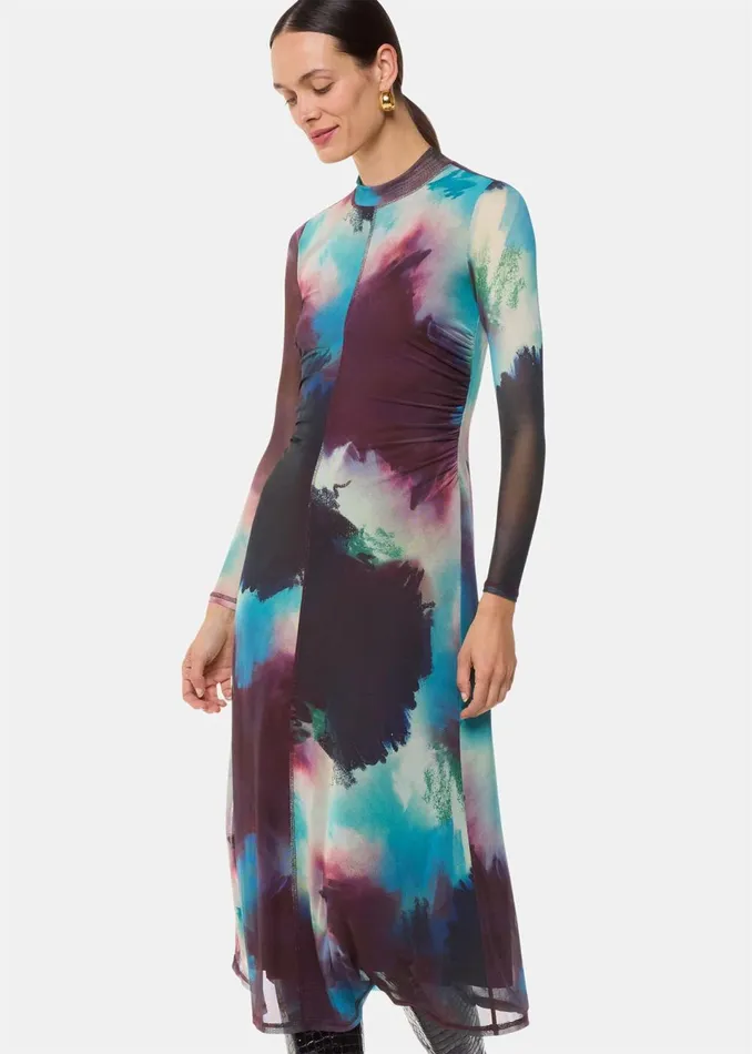 Women Dresses Whistles Multicolour Oil Paint Print Mesh Dress