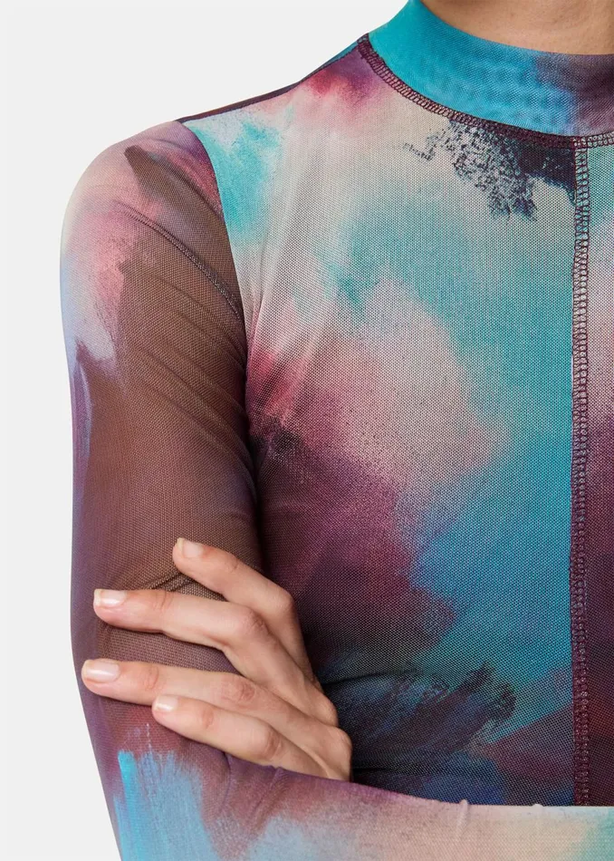 Women Dresses Whistles Multicolour Oil Paint Print Mesh Dress