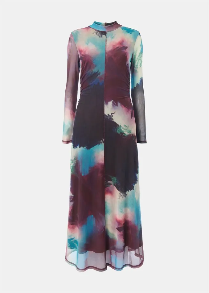 Women Dresses Whistles Multicolour Oil Paint Print Mesh Dress