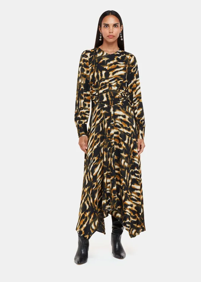 Women Dresses Whistles Multicolour Smoke Print Gathered Dress