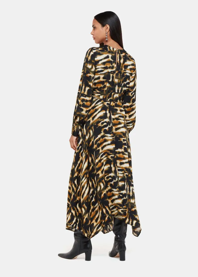 Women Dresses Whistles Multicolour Smoke Print Gathered Dress