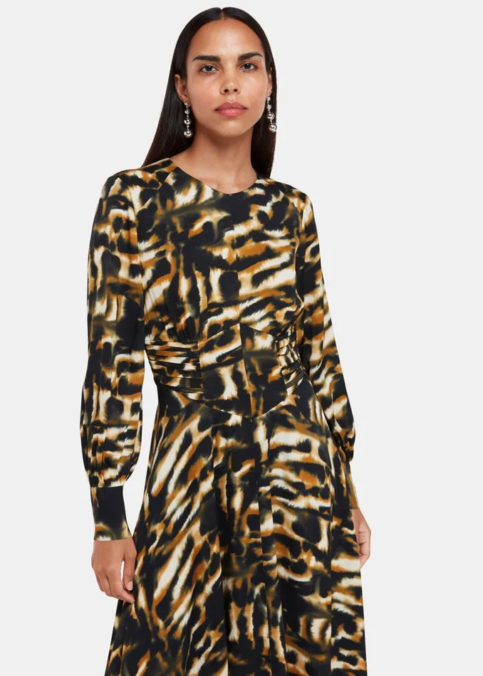 Women Dresses Whistles Multicolour Smoke Print Gathered Dress