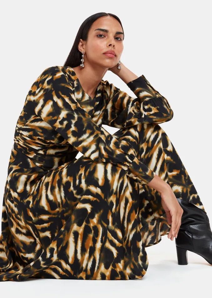 Women Dresses Whistles Multicolour Smoke Print Gathered Dress