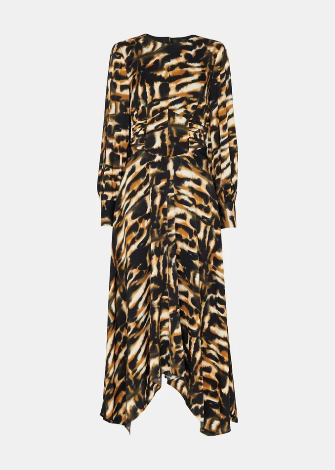 Women Dresses Whistles Multicolour Smoke Print Gathered Dress