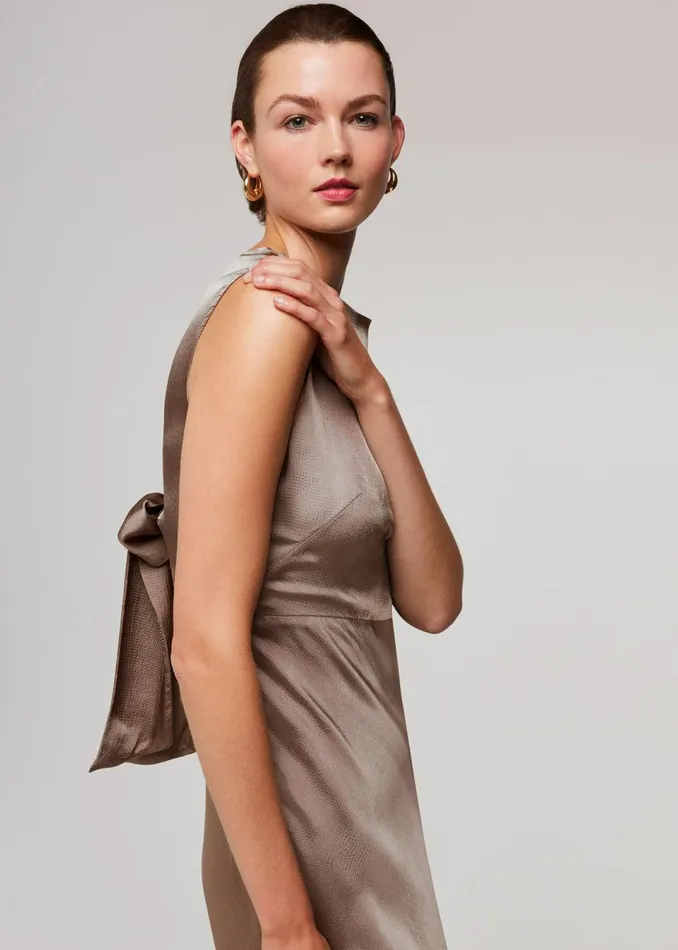 Women Dresses Whistles Pewter Cowl Neck Satin Maxi Dress