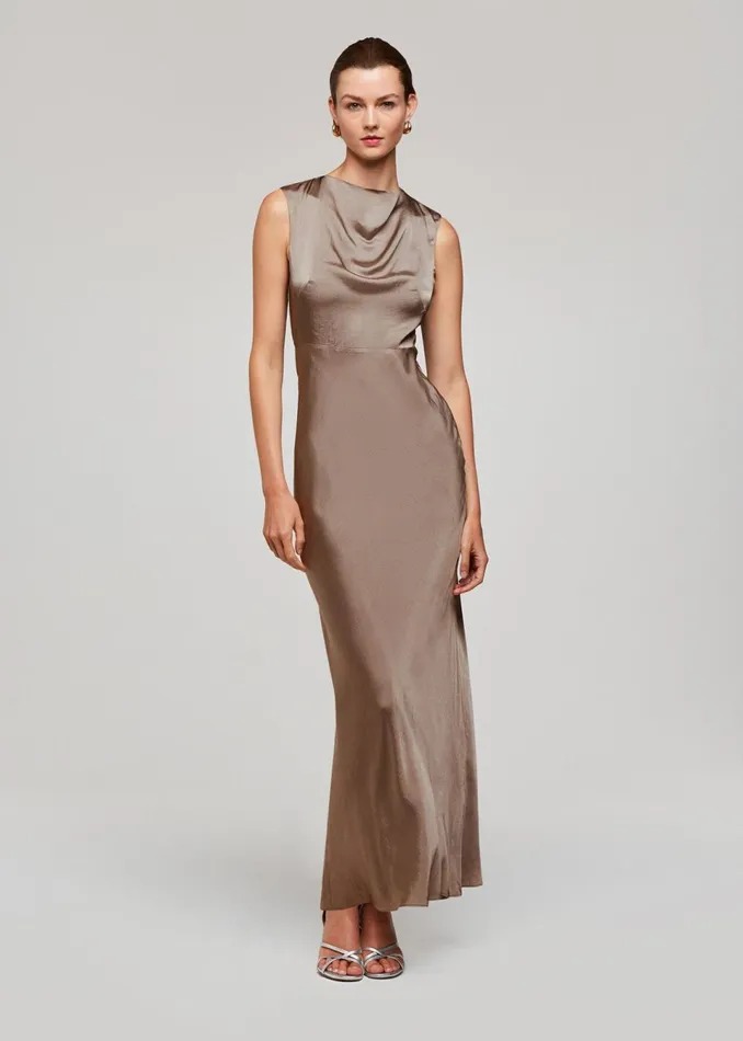 Women Dresses Whistles Pewter Cowl Neck Satin Maxi Dress