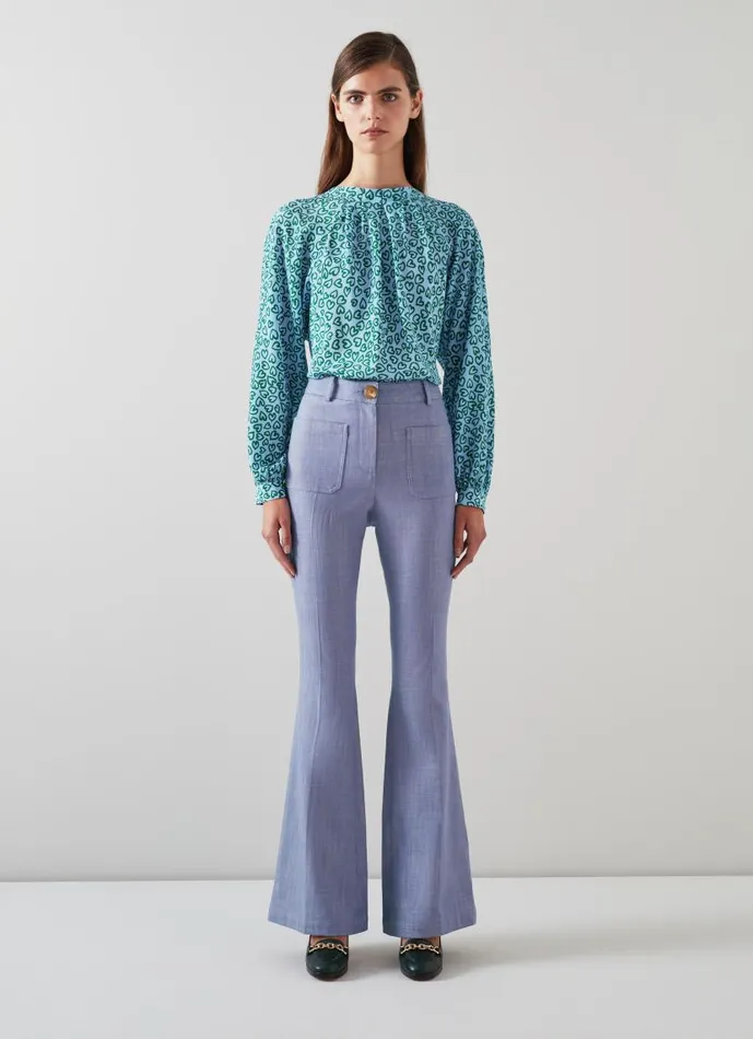 Women Edeline Blue And Green Heart Print Silk Top Green Blue LKBennett Tops Women Edeline Blue And Green Heart Print Silk Top Green Blue LKBennett Tops