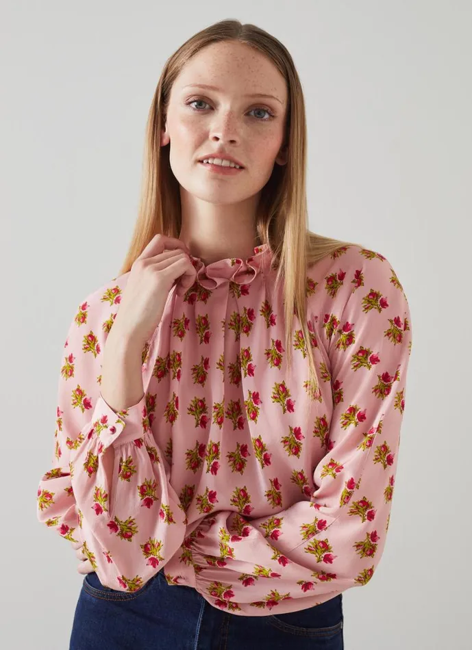 Women Edeline Pink And Red Rosebud Print Silk Top Pink LKBennett Tops