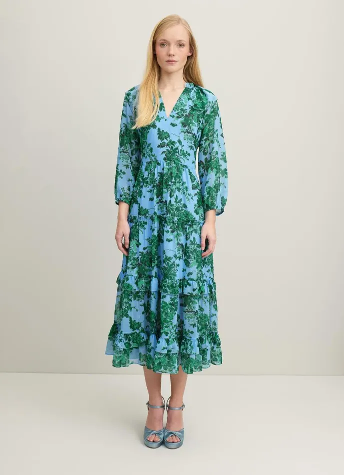 Women Eleanor Neon Garden Print Recycled Polyester Tiered Dress Green Blue LKBennett Dresses Women Eleanor Neon Garden Print Recycled Polyester Tiered Dress Green Blue LKBennett Dresses