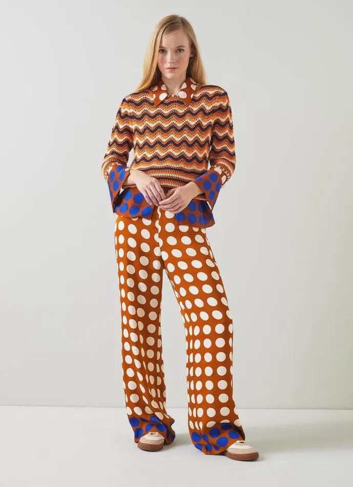 Women Elise Caramel Cream And Blue Graphic Spot Trousers Multi LKBennett Trousers Women Elise Caramel Cream And Blue Graphic Spot Trousers Multi LKBennett Trousers