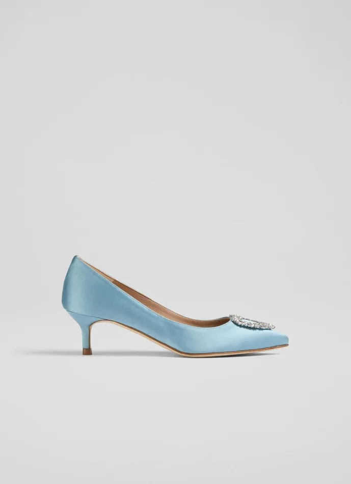 Women Ella Pale Blue Satin Heart Brooch Courts Light Blue LKBennett Court Shoes Women Ella Pale Blue Satin Heart Brooch Courts Light Blue LKBennett Court Shoes