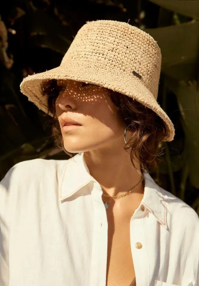 Women Ellee Straw Bucket Hat Tan Brixton Straw Hats