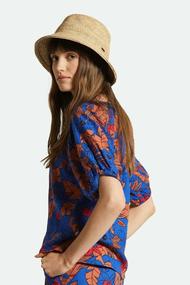 Women Ellee Straw Bucket Hat Tan Brixton Straw Hats