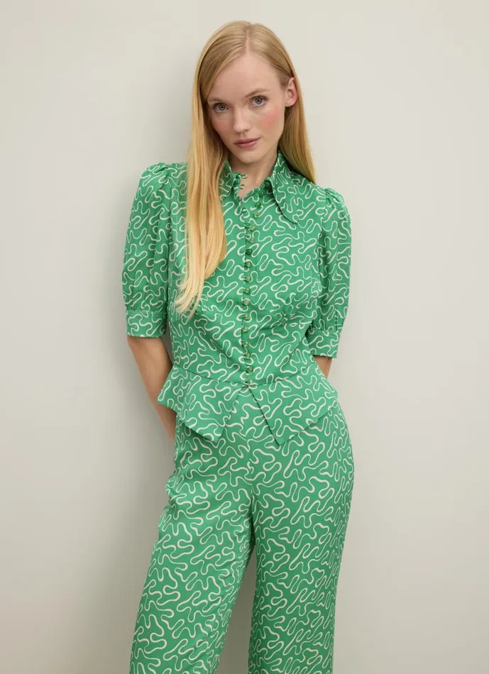 Women Elsie Green And Cream Ribbon Print Blouse Green LKBennett Tops