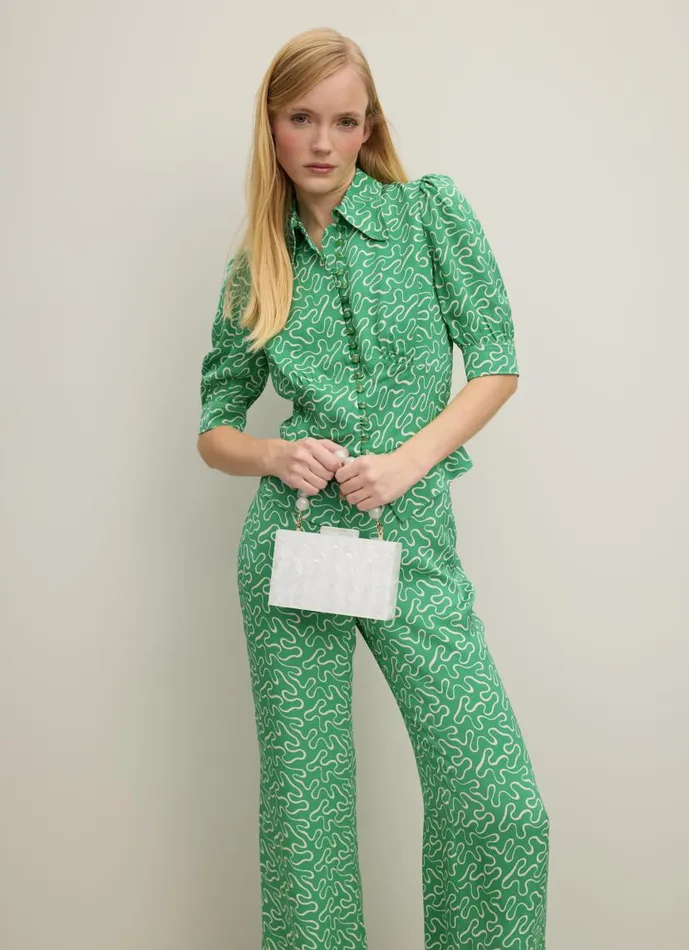 Women Elsie Green And Cream Ribbon Print Blouse Green LKBennett Tops Women Elsie Green And Cream Ribbon Print Blouse Green LKBennett Tops