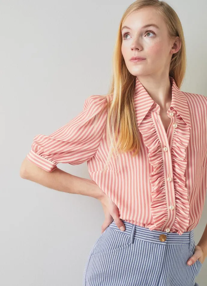 Women Ensor Pink And Cream Silk Striped Shirt Rose Cream LKBennett Tops