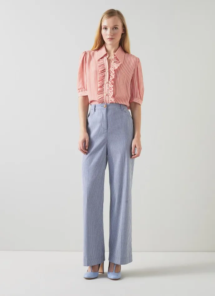 Women Ensor Pink And Cream Silk Striped Shirt Rose Cream LKBennett Tops Women Ensor Pink And Cream Silk Striped Shirt Rose Cream LKBennett Tops