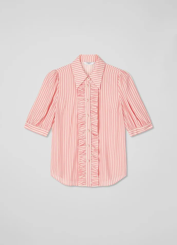 Women Ensor Pink And Cream Silk Striped Shirt Rose Cream LKBennett Tops Women Ensor Pink And Cream Silk Striped Shirt Rose Cream LKBennett Tops
