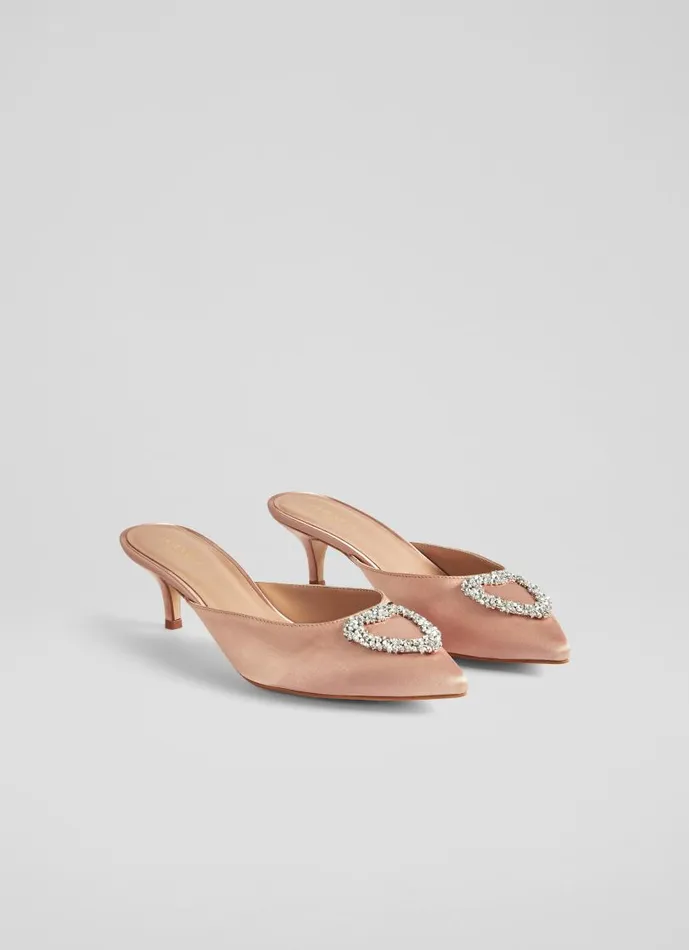 Women Estella Beige Satin Heart Brooch Mules Trench LKBennett Court Shoes Women Estella Beige Satin Heart Brooch Mules Trench LKBennett Court Shoes