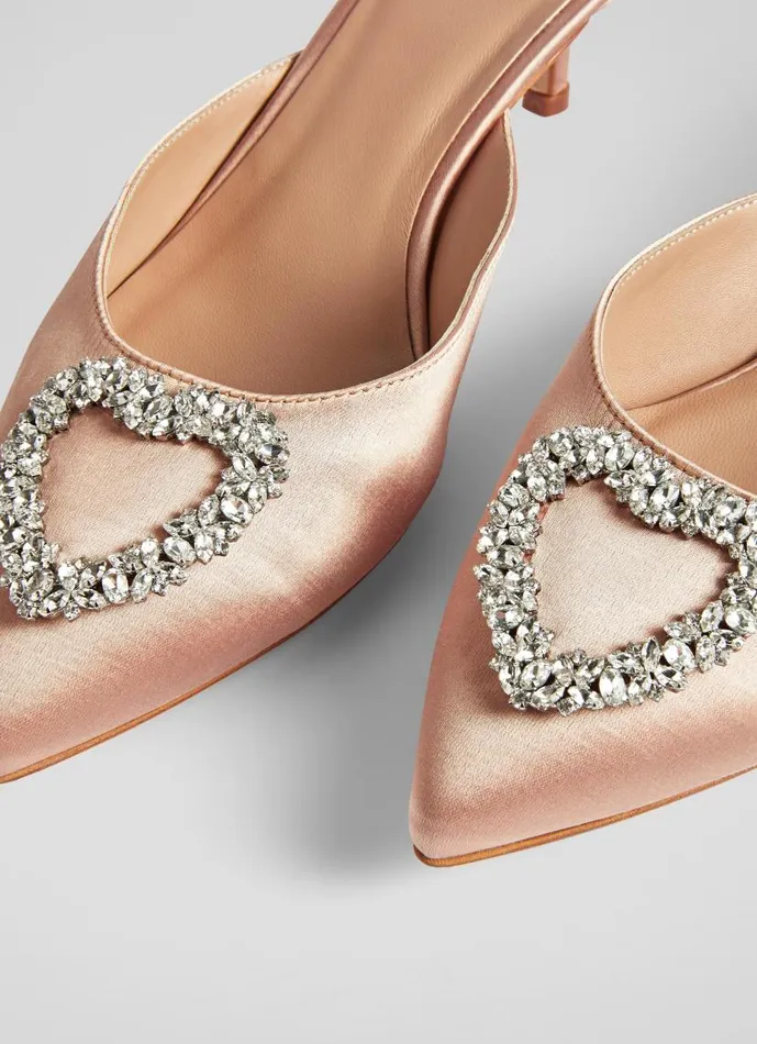 Women Estella Beige Satin Heart Brooch Mules Trench LKBennett Court Shoes Women Estella Beige Satin Heart Brooch Mules Trench LKBennett Court Shoes