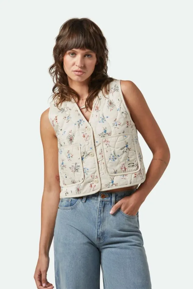 Women Field Floral Quilted Vest Whitecaphazelnutditsy Floral Brixton Jackets