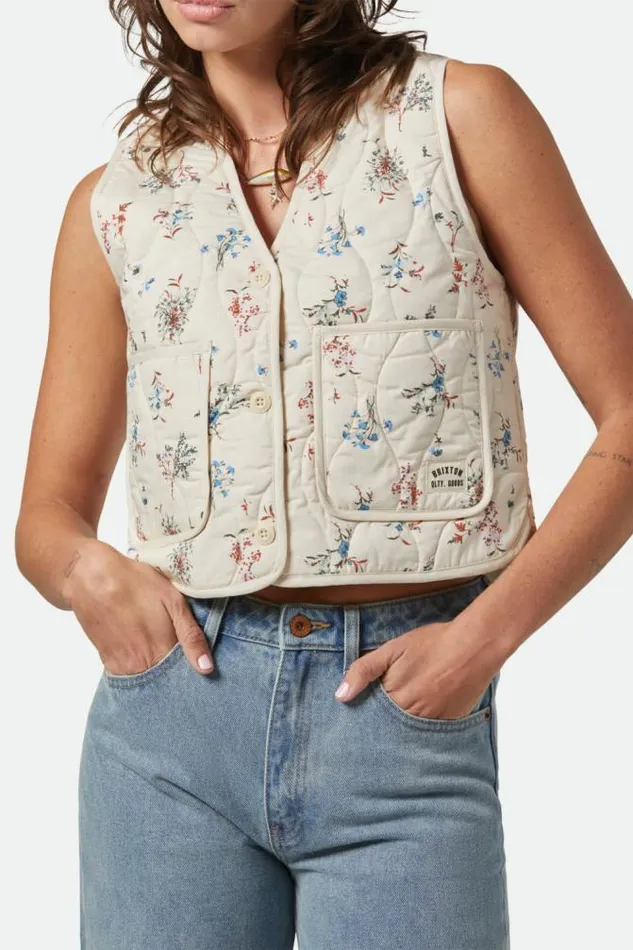 Women Field Floral Quilted Vest Whitecaphazelnutditsy Floral Brixton Jackets