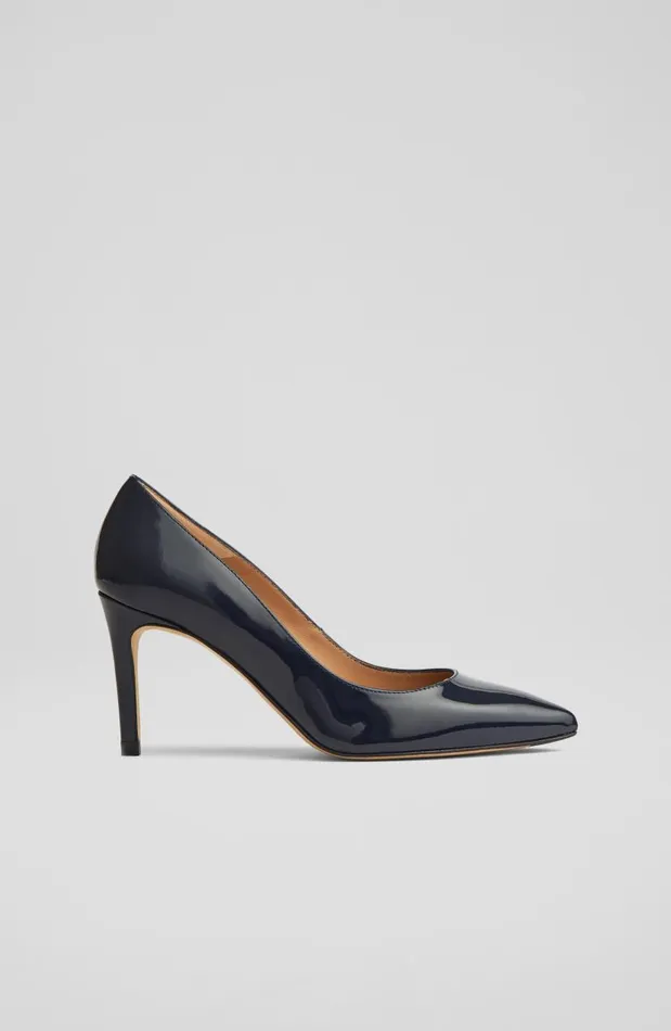 Women Floret Navy Patent Leather Pointed Toe Courts Navy Blue LKBennett Court Shoes