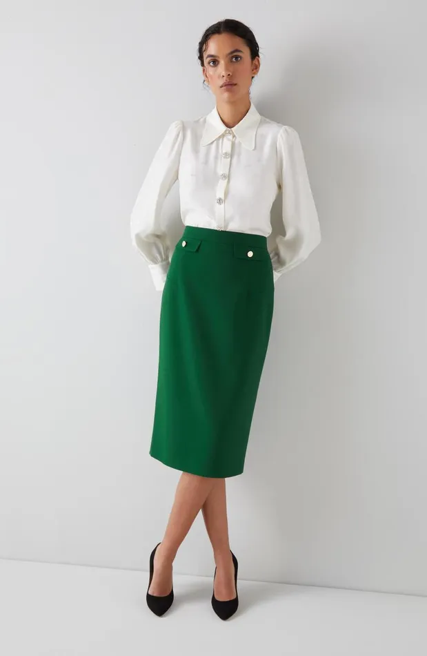 Women Folly Green Crepe Pencil Skirt Dark Green LKBennett Skirts