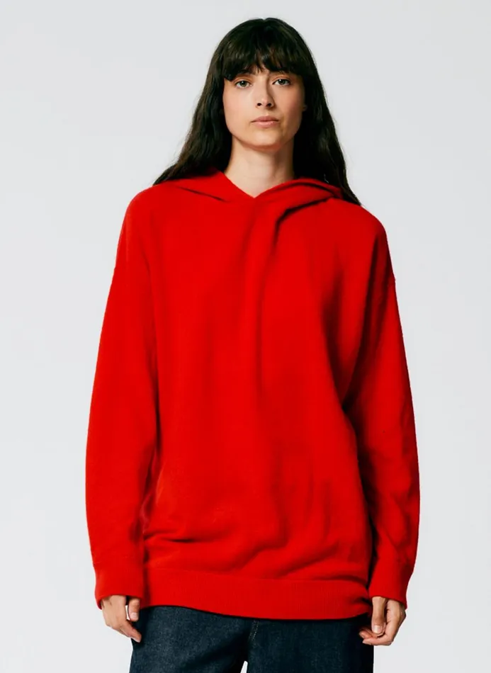 Women Fundamentals Tibi Feather Weight Cashmere Easy Mens Hoodie Red