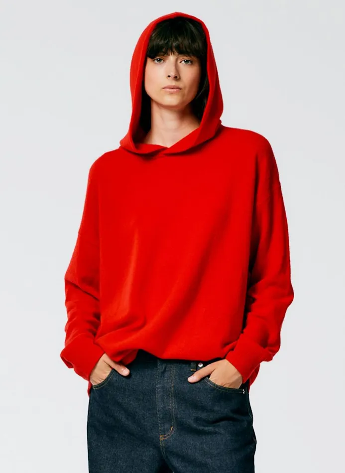 Women Fundamentals Tibi Feather Weight Cashmere Easy Mens Hoodie Red