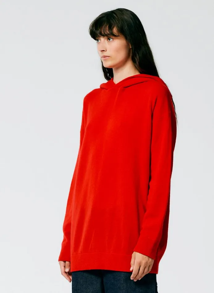 Women Fundamentals Tibi Feather Weight Cashmere Easy Mens Hoodie Red