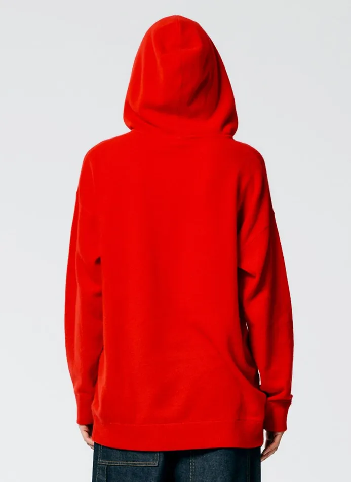 Women Fundamentals Tibi Feather Weight Cashmere Easy Mens Hoodie Red