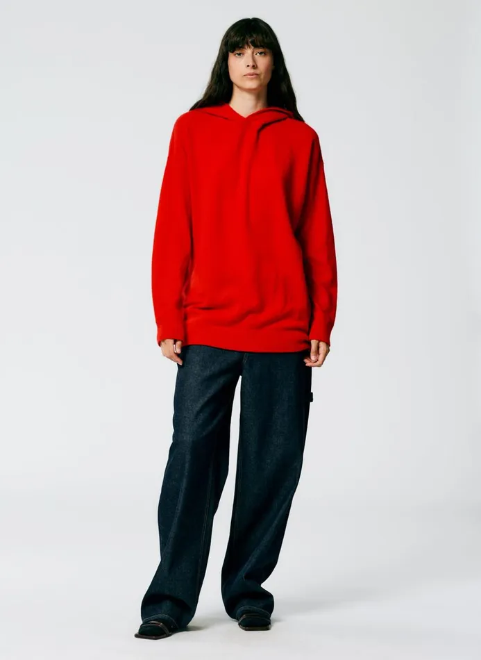 Women Fundamentals Tibi Feather Weight Cashmere Easy Mens Hoodie Red