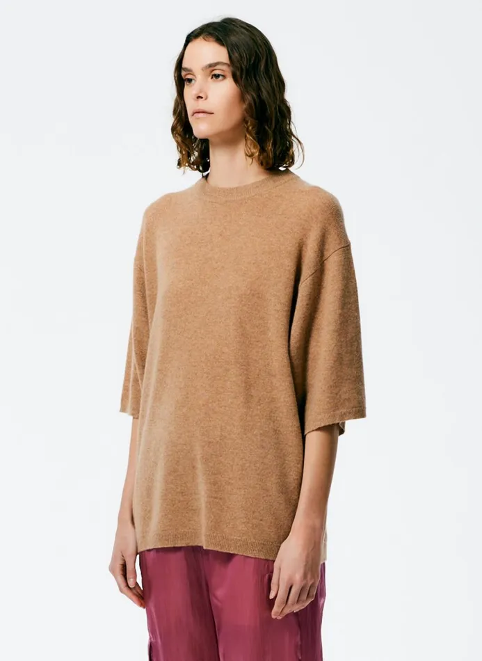 Women Fundamentals Tibi Feather Weight Cashmere Oversized Easy TShirt Sand