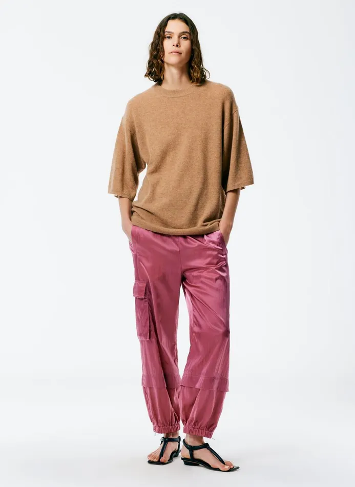 Women Fundamentals Tibi Feather Weight Cashmere Oversized Easy TShirt Sand