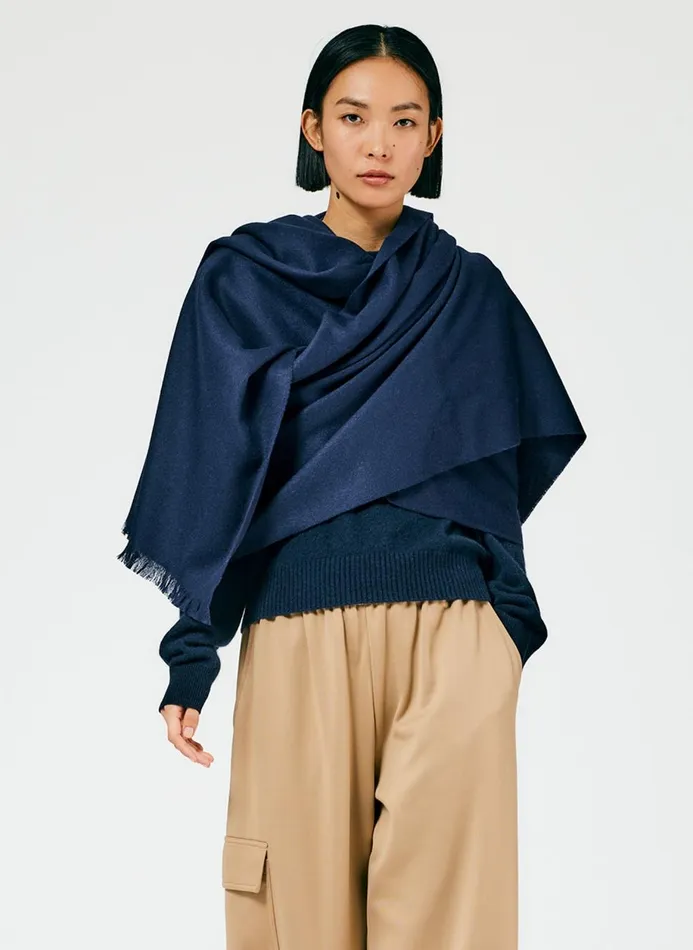 Women Fundamentals Tibi Fringe Scarf Navy