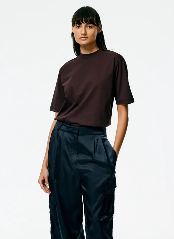 Women Fundamentals Tibi Mock Neck Unisex TShirt Brown