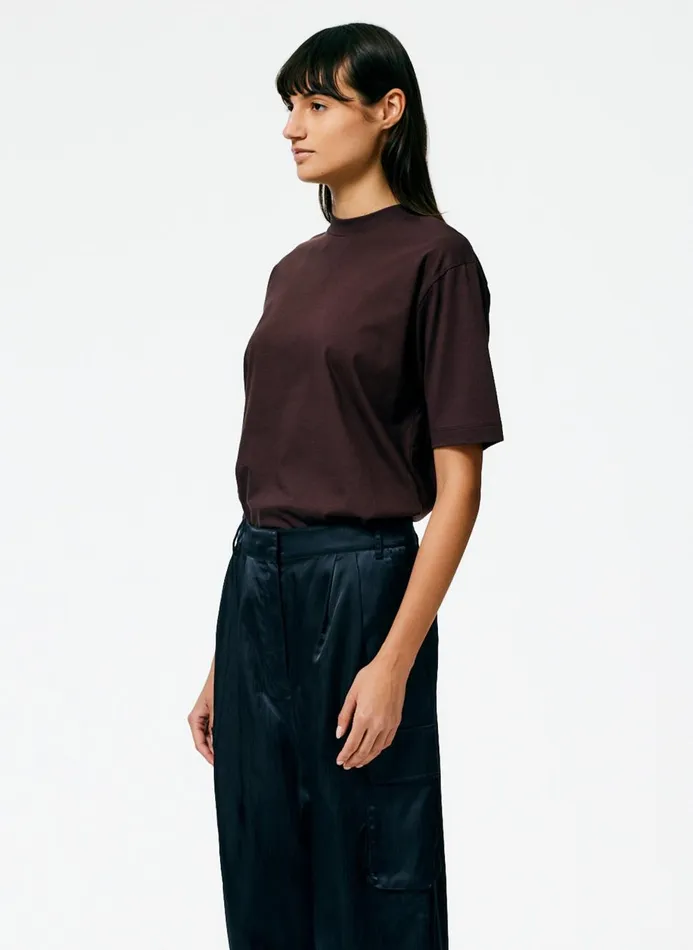 Women Fundamentals Tibi Mock Neck Unisex TShirt Brown