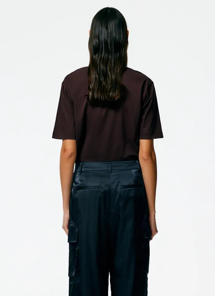 Women Fundamentals Tibi Mock Neck Unisex TShirt Brown