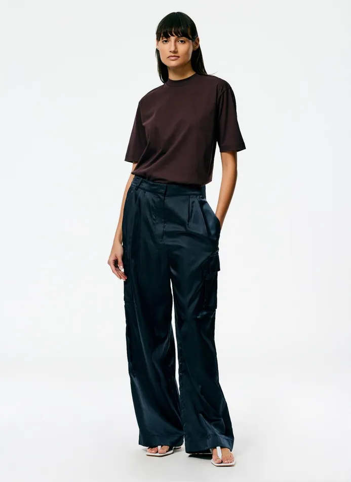 Women Fundamentals Tibi Mock Neck Unisex TShirt Brown