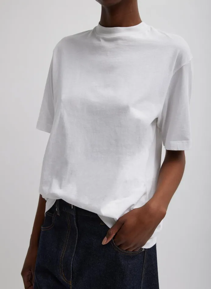 Women Fundamentals Tibi Mock Neck Unisex TShirt White