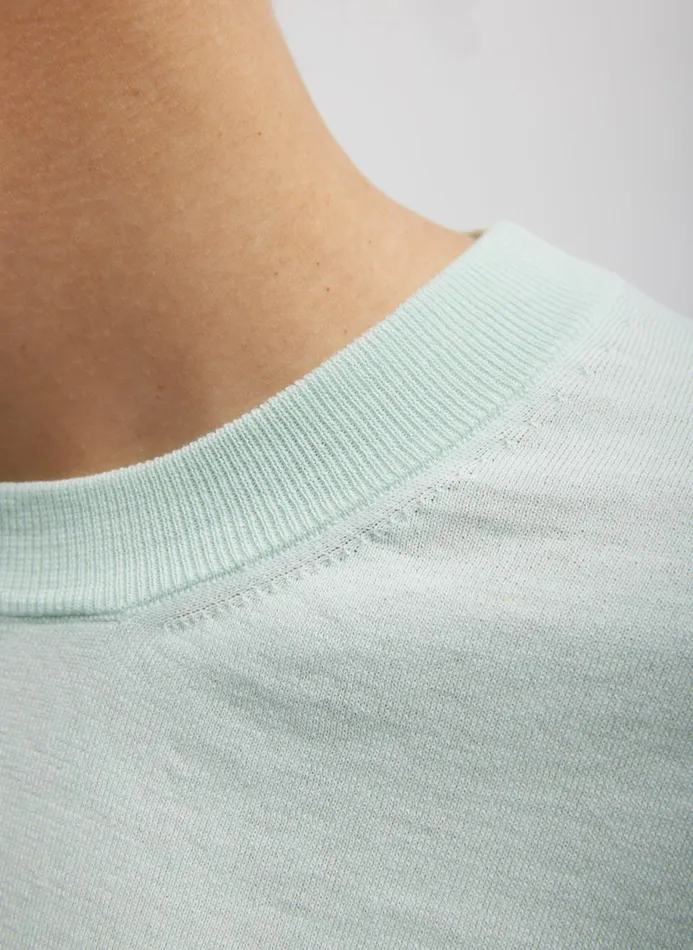 Women Fundamentals Tibi Super Fine Gauge Perfect Short Sleeve Men039s Pullover Pale Mint